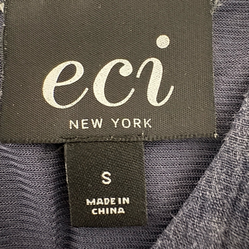 eci New York Maxi Dress Navy Blue Floral Embroidered V-Neck Sleeveless Smocked - Picture 6 of 10